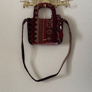 Vince Camuto Red and Brown Woven Pattern Crossbody Bag